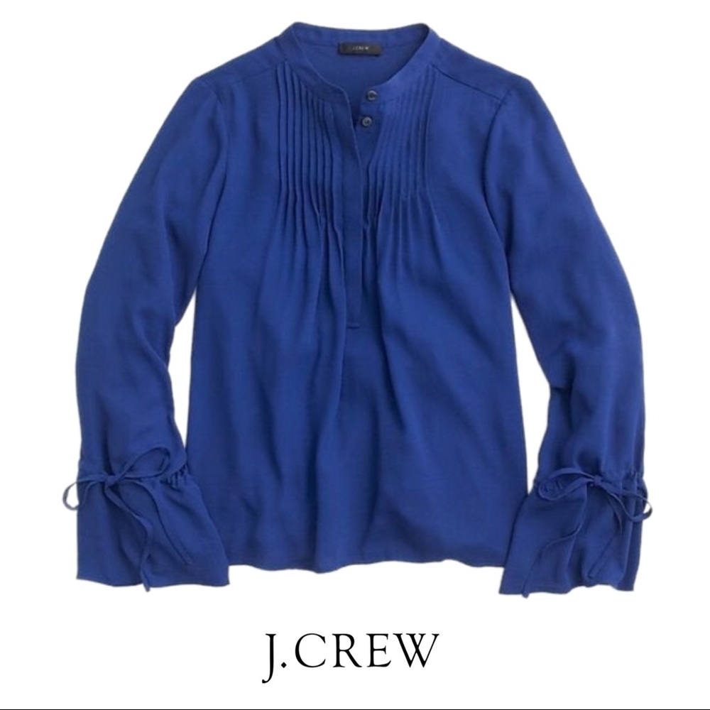 NEW J Crew Pintuck Bell Sleeve Blouse in Blue